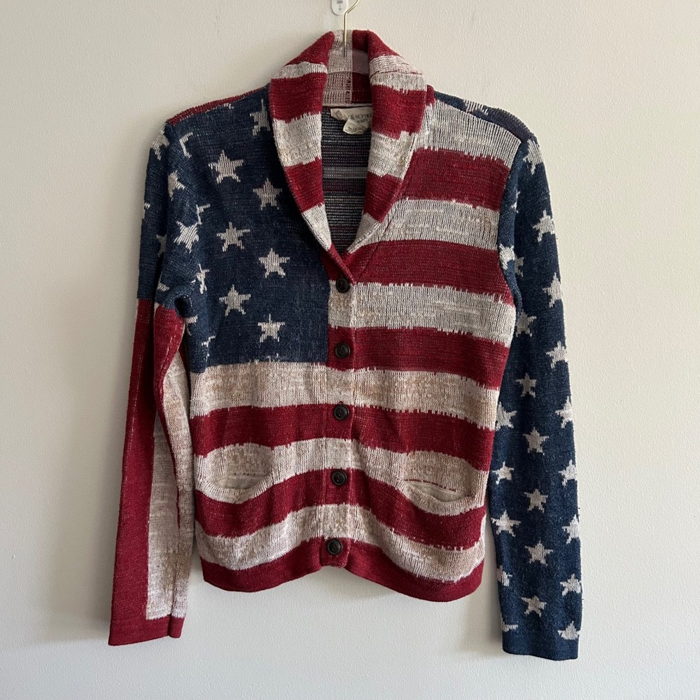 Denim & Supply Ralph Lauren Cardigan Red Blue L American Flag Shawl Sweater
